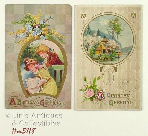 Vintage Birthday Postcards Lot of 2 Postmarked 1910