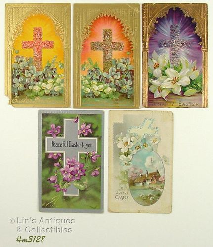Vintage Easter Cross and Flowers Postcards Lot of 5