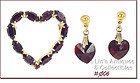 Vintage Dark Red Rhinestones Heart Pin and Earrings