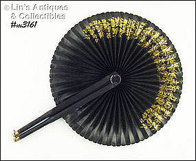 VINTAGE LADY’S VICTORIAN BLACK AND GOLD COLOR COCKADE FAN