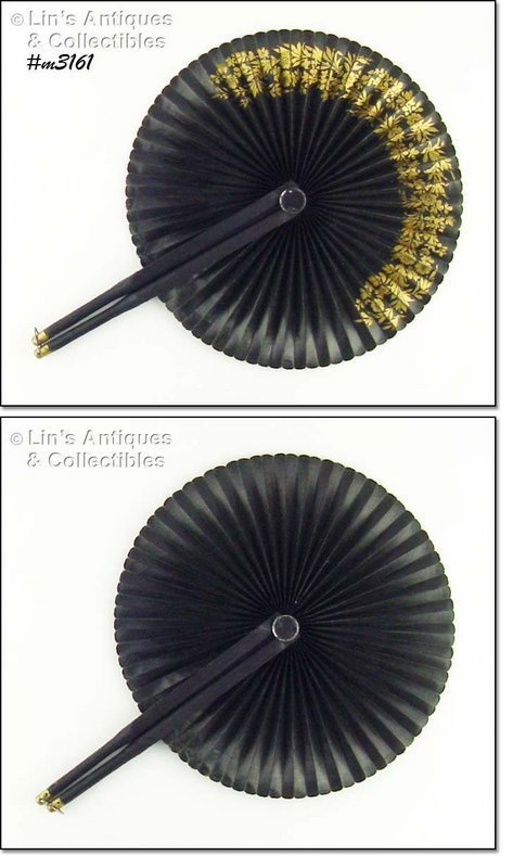 VINTAGE LADY’S VICTORIAN BLACK AND GOLD COLOR COCKADE FAN