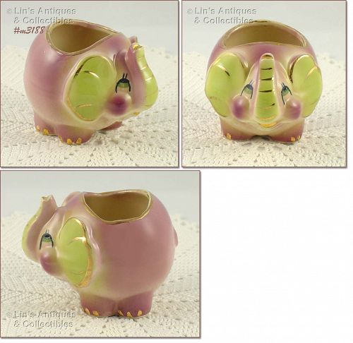 SHAWNEE POTTERY ROLY POLY PURPLE ELEPHANT PLANTER WITH GOLD TRIM