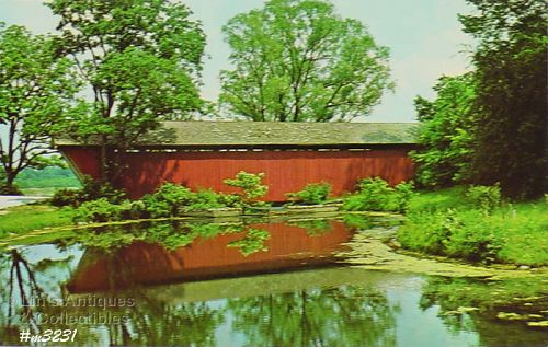 Covered Bridge Postcard Traders Point Bridge Indiana