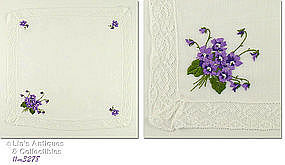 WHITE HANDKERCHIEF WITH EMBROIDERED VIOLETS