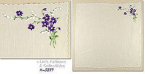 WHITE HANDKERCHIEF WITH EMBROIDERED VIOLETS