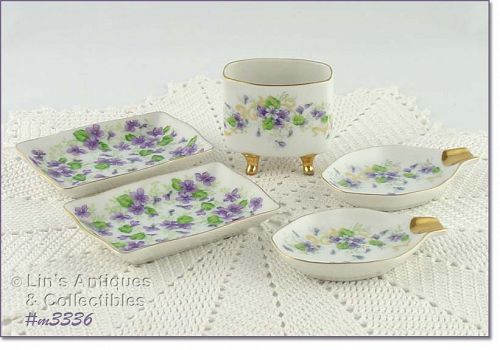 Vintage Lefton Violets Ladies Smoking Set