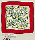 HANDKERCHIEF WITH GRAY POPPIES AND RED BORDER