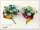 VINTAGE CHRISTMAS CORSAGE WITH GOLD GLITTER BLUE GLASS ORNAMENTS