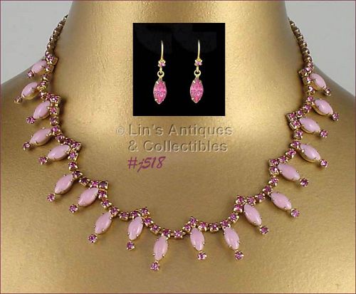 Vintage Pink Rhinestone Necklace and Free Earrings