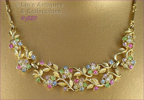 Rhinestone Flowers Vintage Necklace