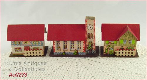 Vintage Putz Christmas Houses and a Church