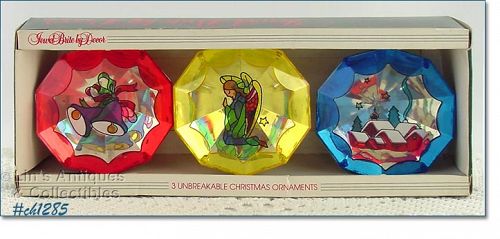 3 VINTAGE JEWEL BRITE ORNAMENTS IN ORIGINAL BOX