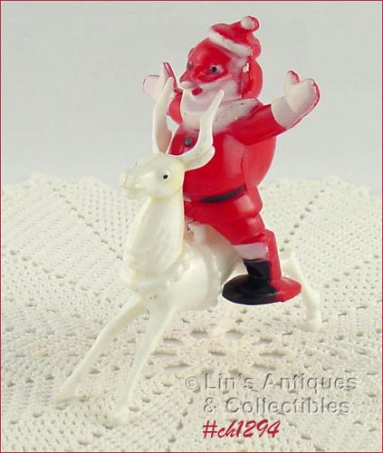 Vintage Santa on Reindeer Candy Container