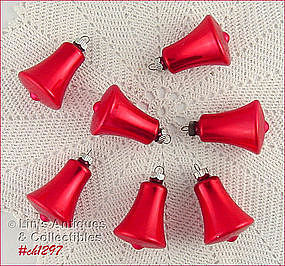 7 SHINY BRITE RED BELL SHAPED VINTAGE ORNAMENTS