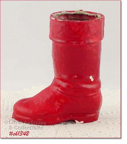 VINTAGE PAPIER MACHE RED CHRISTMAS BOOT 6 INCHES TALL