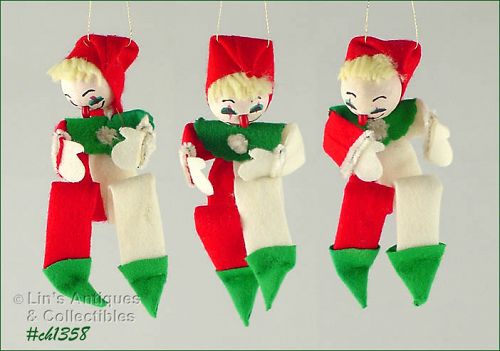 Vintage Felt Clown Ornaments Set of 3