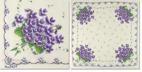 BOUQUETS OF PURPLE VIOLETS VINTAGE HANKY HANDKERCHIEF