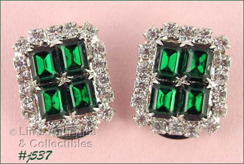 Vintage Emerald and Green Rhinestone Earrings