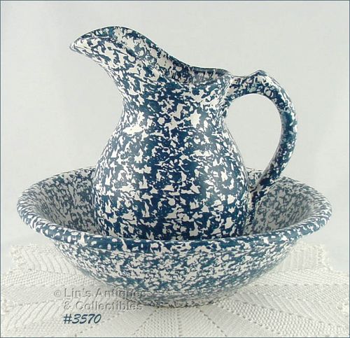 McCoy Pottery Blue Country Pitcher and Bowl