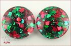 Vintage Red and Green Confetti Lucite Earrings