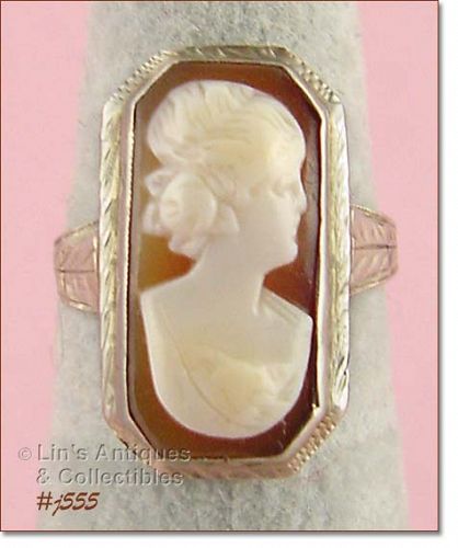 Vintage 14k White Gold Carved Shell Cameo Ring