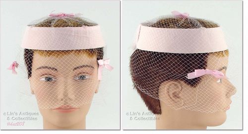 Vintage Pink Hat with Netting Veil and Bows