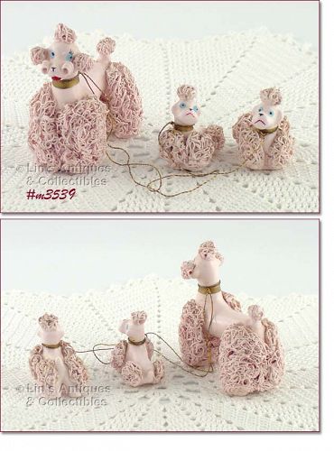 Vintage Pink Spaghetti Poodles Mama and Babies