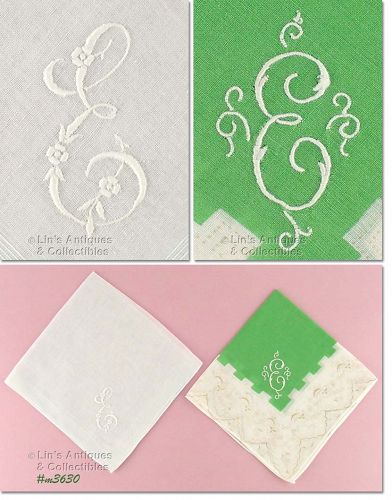 TWO VINTAGE MONOGRAM E HANDKERCHIEFS