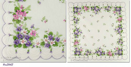 PINK  PURPLE AND WHITE VIOLETS VINTAGE HANKY HANDKERCHIEF