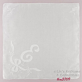 Vintage White Monogram E White Handkerchief