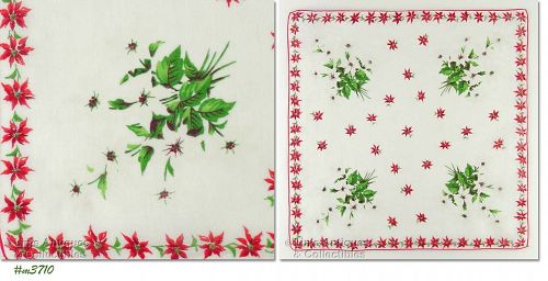 Bouquets of White Poinsettias Vintage Christmas Hanky