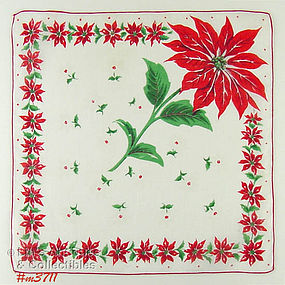 RED POINSETTIAS CHRISTMAS HANDKERCHIEF