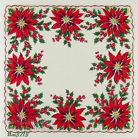 RED POINSETTIAS CHRISTMAS HANDKERCHIEF