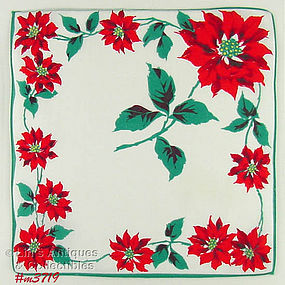 RED POINSETTIA CHRISTMAS HANDKERCHIEF