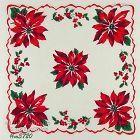 Vintage Dark Red Poinsettias Christmas Hanky