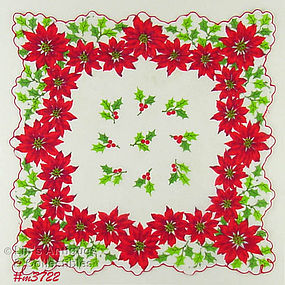 POINSETTIAS AND HOLLY CHRISTMAS HANDKERCHIEF