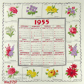 1955 CALENDAR HANDKERCHIEF