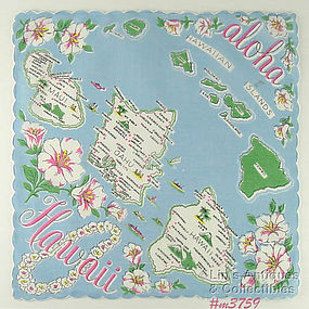 STATE SOUVENIR HANDKERCHIEF, ALOHA HAWAII