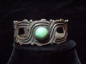 Rafael Melendez Turquoise Vintage Mexican Silver Cuff
