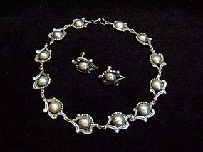 Los Castillo Vintage Mexican Silver Old Necklace & Ears