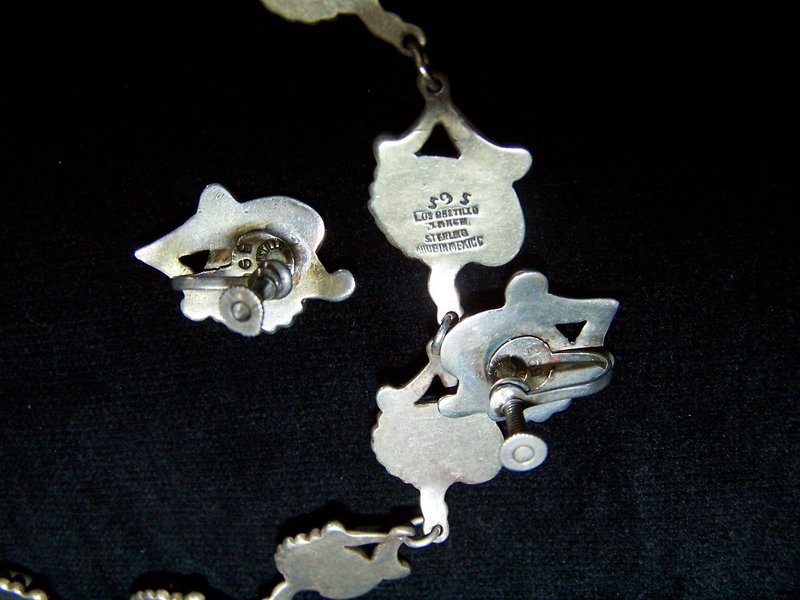 Los Castillo Vintage Mexican Silver Old Necklace &amp; Ears