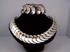 Antonio Pineda Vintage Mexican Silver Wave Necklace