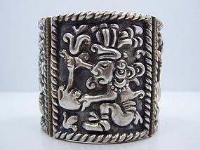Repousse Deity Vintage Mexican Silver Bracelet