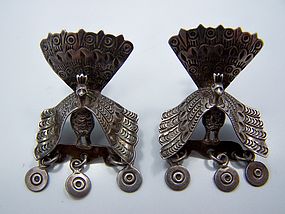 Incredible Peruvian Vintage Silver Peacock Earrings