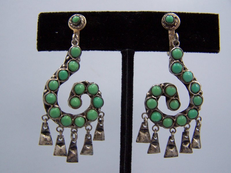 Vintage Mexican Silver  And Stone Earrings