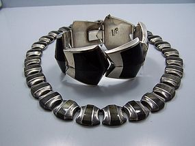 Ledesma Obsidian Vintage Mexican Silver Necklace