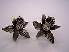 Vintage Mexican Silver Earrings Dimensional Floral