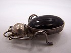 Obsidian Vintage Mexican Silver Beetle Bug Brooch/Pin