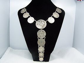 Vintage Mexican Silver Coin Necklace Incredible