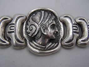 Mexico City Repousse Vintage Silver Cameo Bracelet